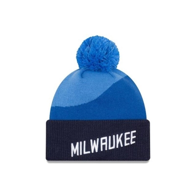 Sapca New Era Milwaukee Bucks NBA City Edition Pom Knit Beanie - Albastri